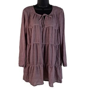 Dylan Women's Dusty Rose Ruffled‎ Top Relaxed Round Neck Size M Tie Front Boho